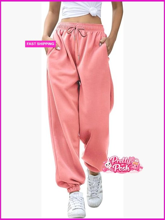 Pants - Cinch Bottom Sweatpants with Pockets, Cotton Blend Polyester